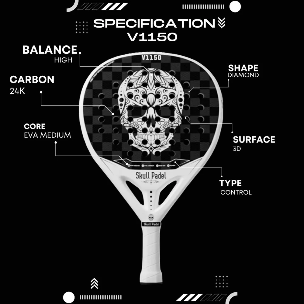 Skull Padel V1150 24K Carbon White Skull