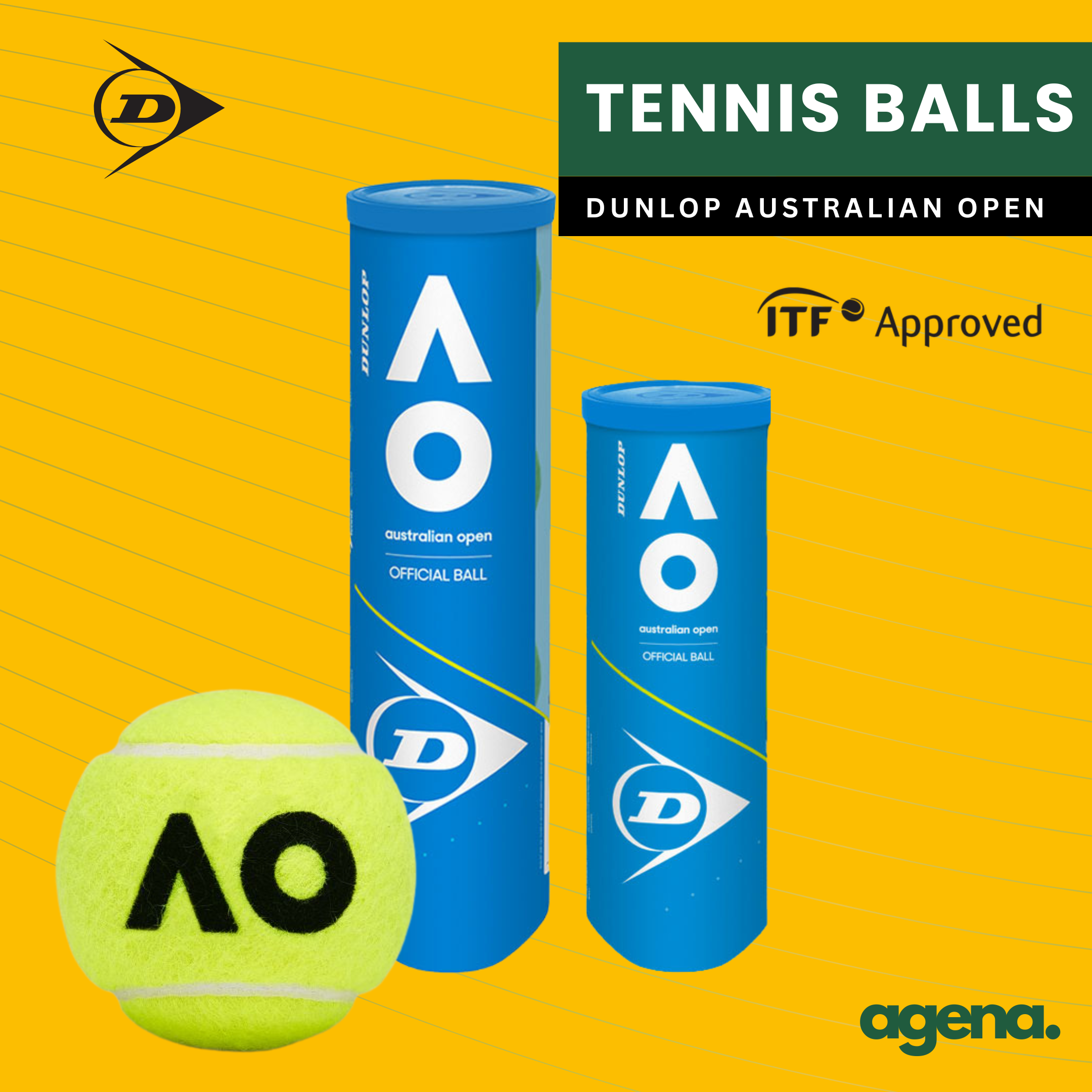 Dunlop Australian Open Pressurized Yellow Tennis Balls