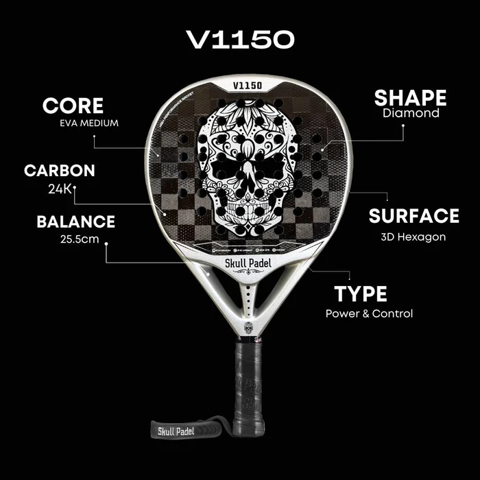 Skull Padel V1150 24K Carbon Silver