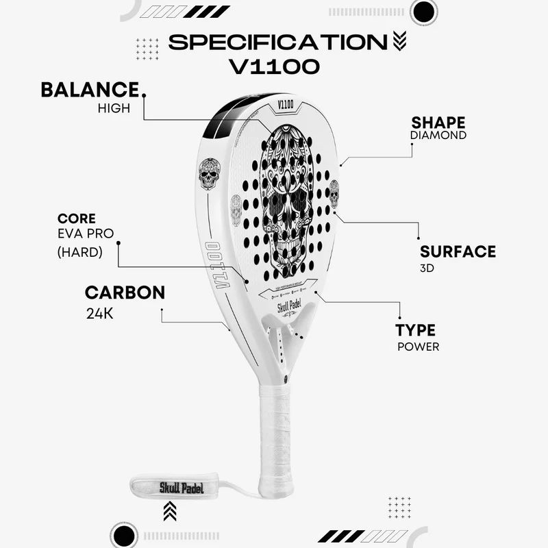 Skull Padel V1100 24K Carbon White Skull