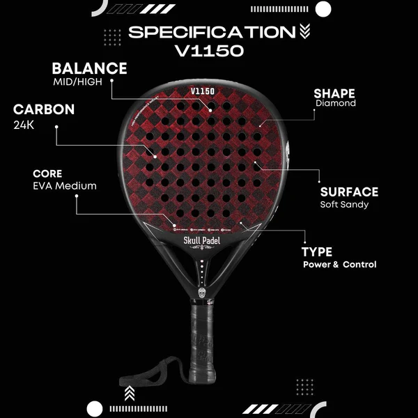 Skull Padel V1150 24K Carbon Red Black